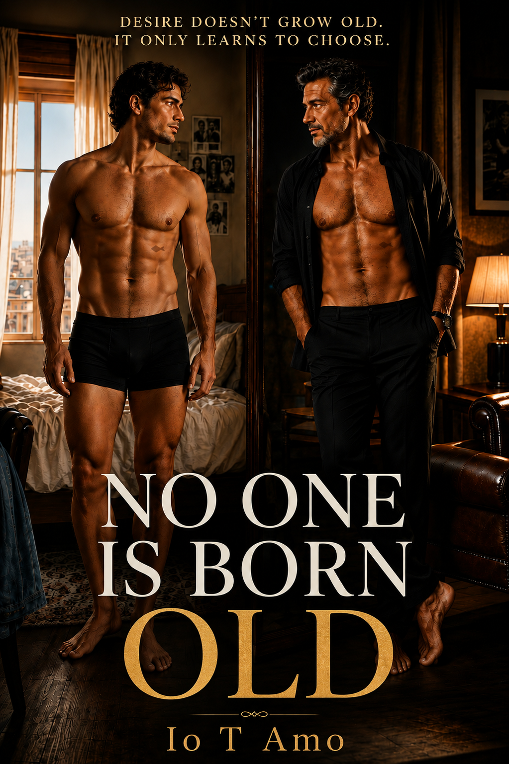 Cover of No One Is Born Old: the same man young and mature facing a mirror