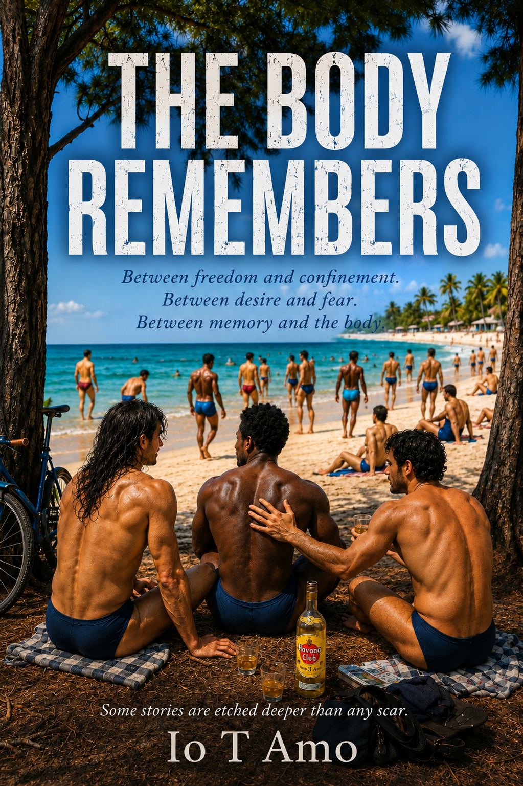 Cover of The Body Remembers: three friends facing the sea on a Cuban beach